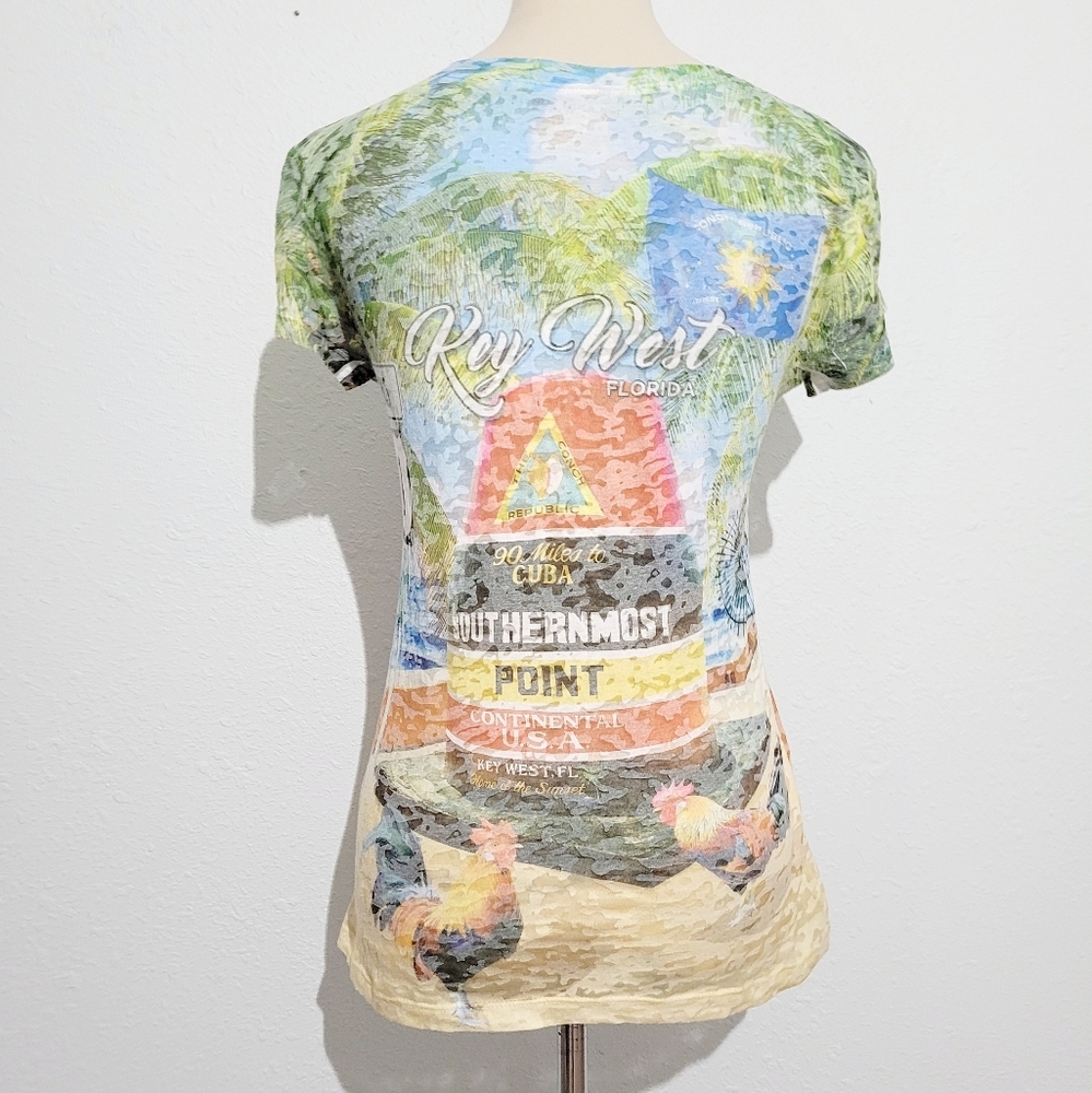 KEY WEST Florida Women's Burnout T-shirt 100% Cotton Made In USA Size Large - Picture 3 of 7